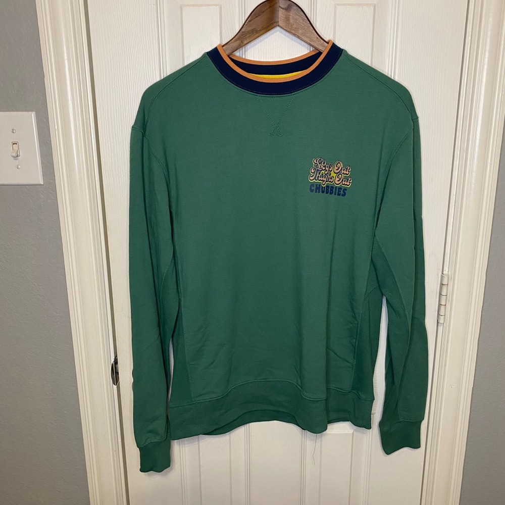 Chubbies Skys Out Thighs Out Green Graphic Sweatshirt Small Retro Pullover